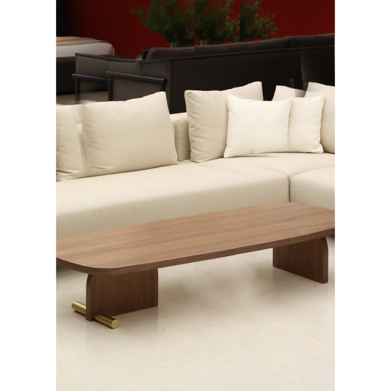 The walnut and brass Nova Coffee Table from Nomon in a family area.