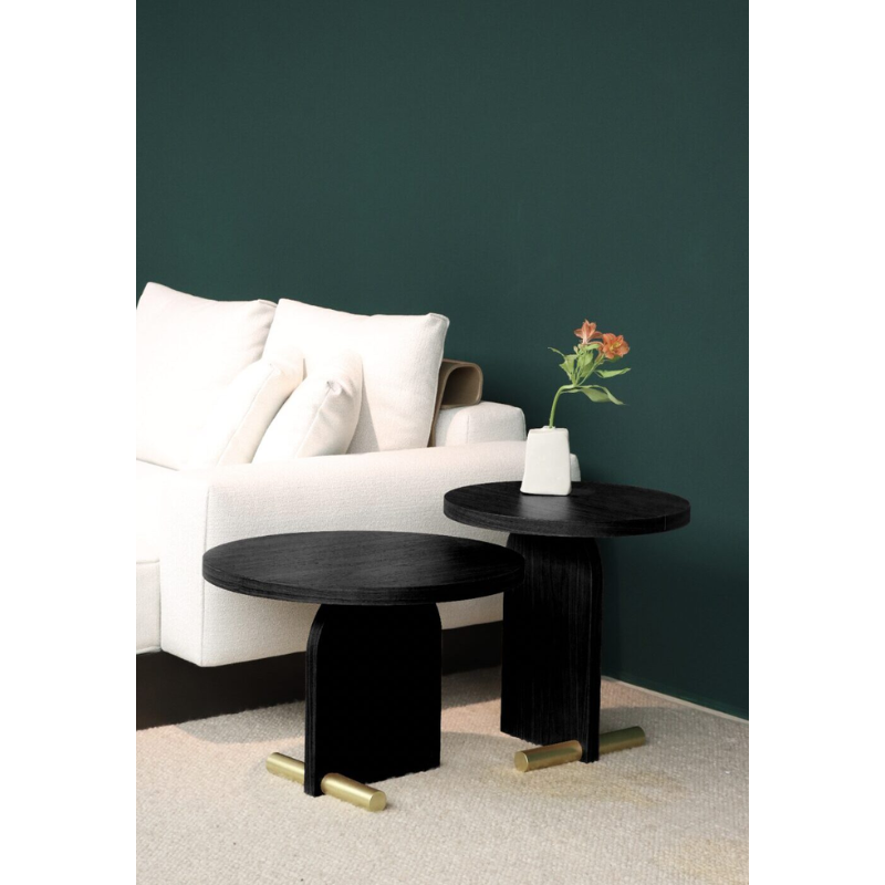 The small and large black and brass Nova Side Table from Nomon in family space.