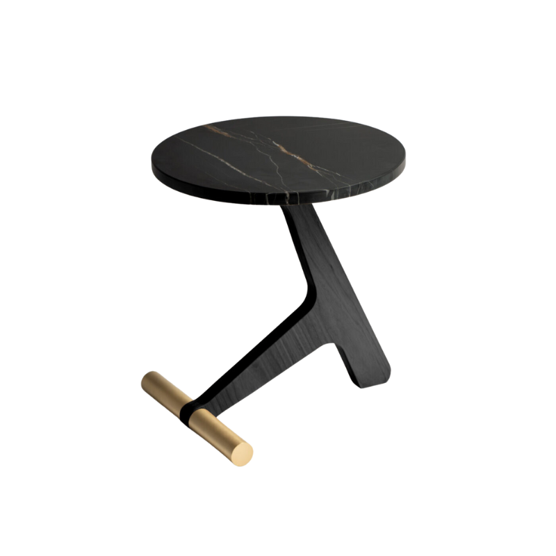 The Puntero Side Table from Nomon with the Sahara Black Marble tabletop with black ash base.