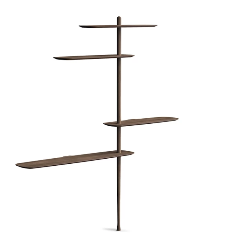 The Unica Shelving Floor from Nomon 4 shelf design in walnut.