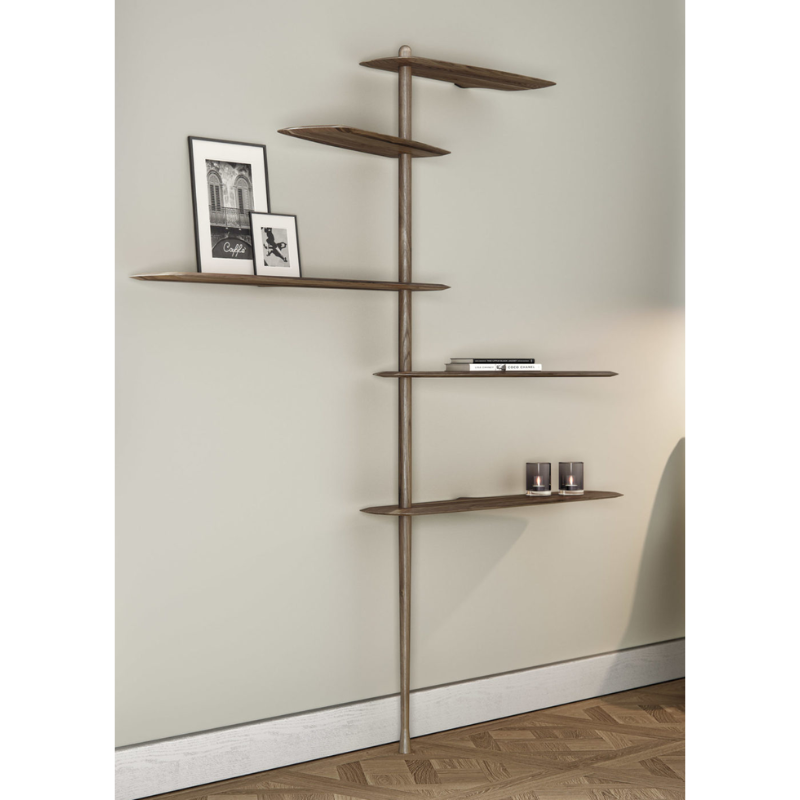 The walnut Unica Shelving Floor from Nomon in a designer home.