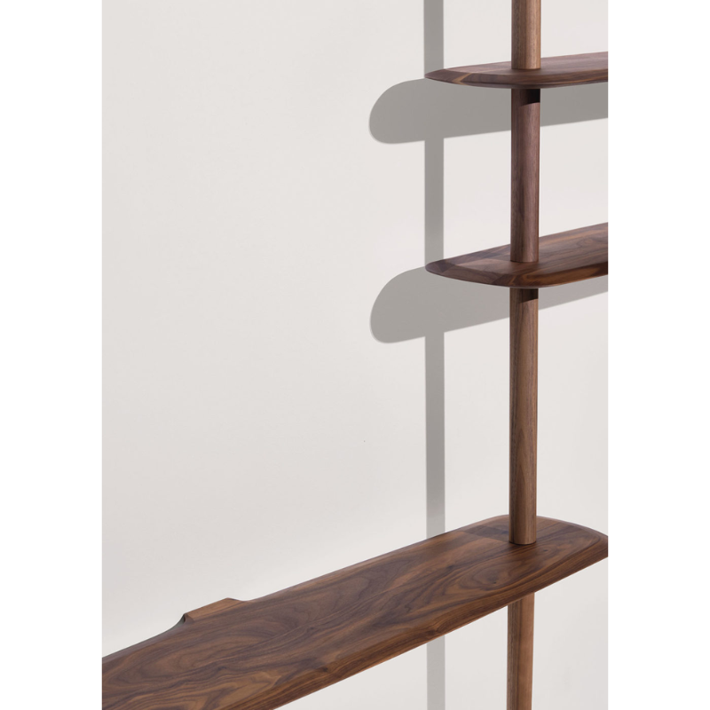 The walnut Unica Shelving Floor from Nomon in detail.