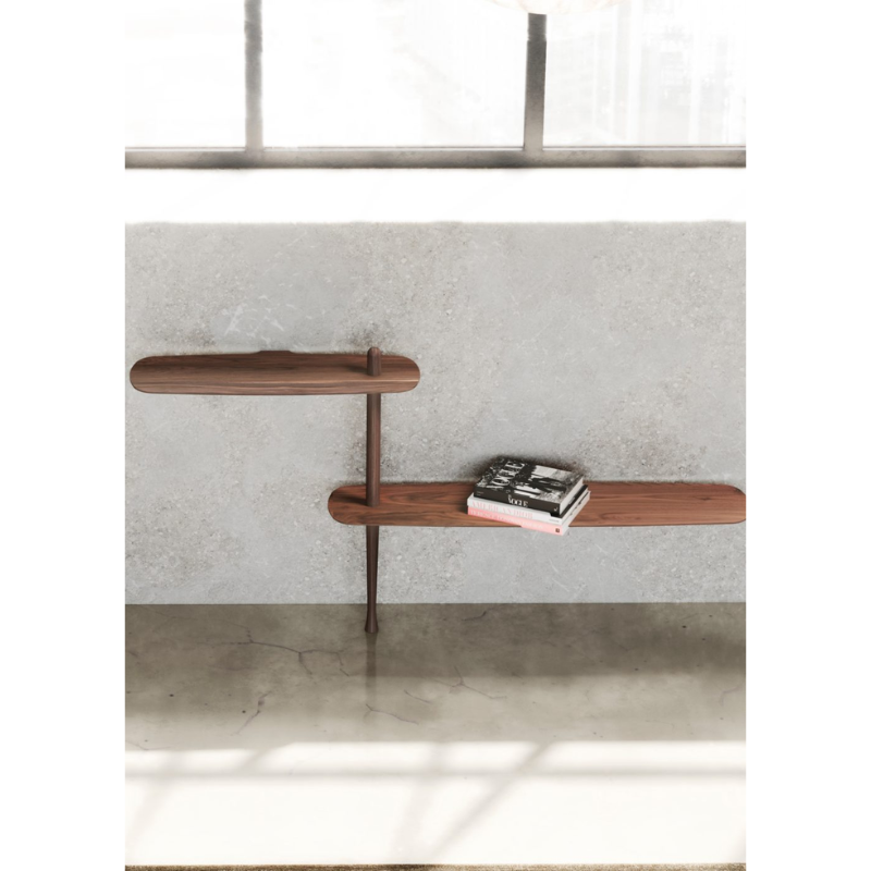 The walnut Unica Shelving Floor from Nomon in a home office.