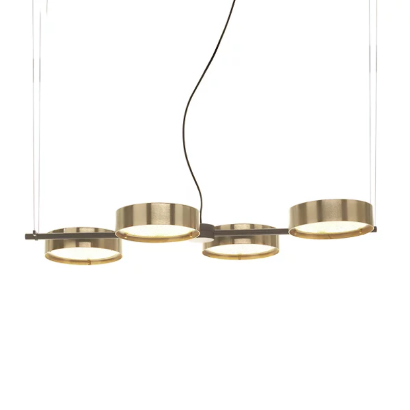 The Berlin Linear Suspension from Oluce in matte black with anodized brass.