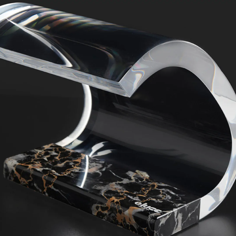 The Marble Acrilica Table Lamp from Oluce close up.