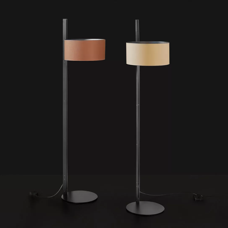 The Parallel Floor Lamp from Oluce in sand and brown leather color options. all-groups