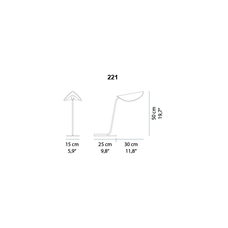 The Plume Table Lamp from Oluce dimensions.