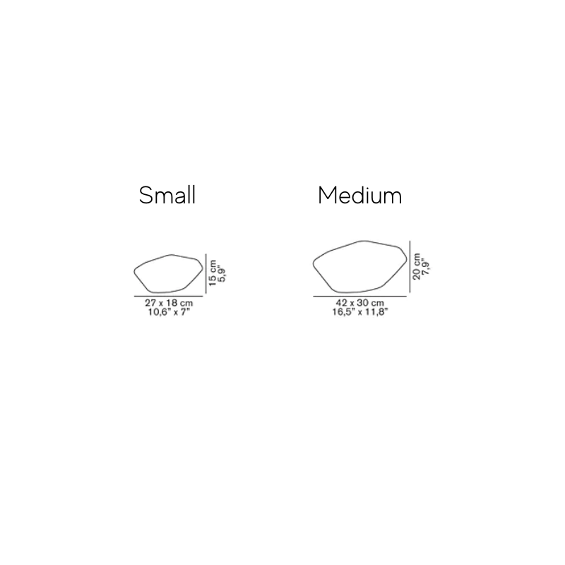 The Stones Outdoor Lamp from Oluce small and medium dimensions.