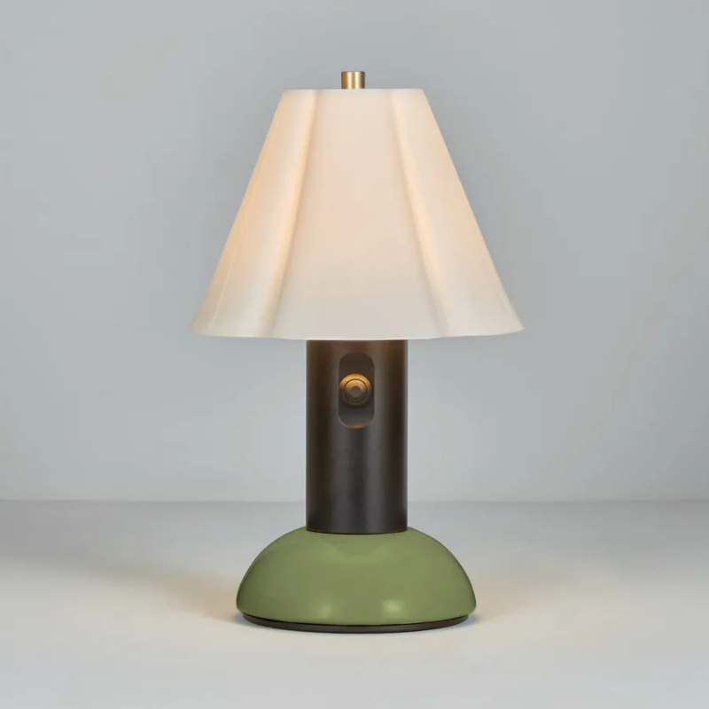 The Blossom Portable Light from Original BTC in olive green turned on.