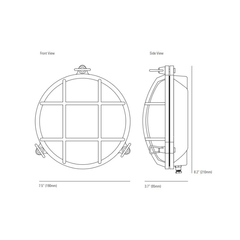 The small Brass Bulkhead Outdoor Wall Sconce from Original BTC dimensions. all-groups