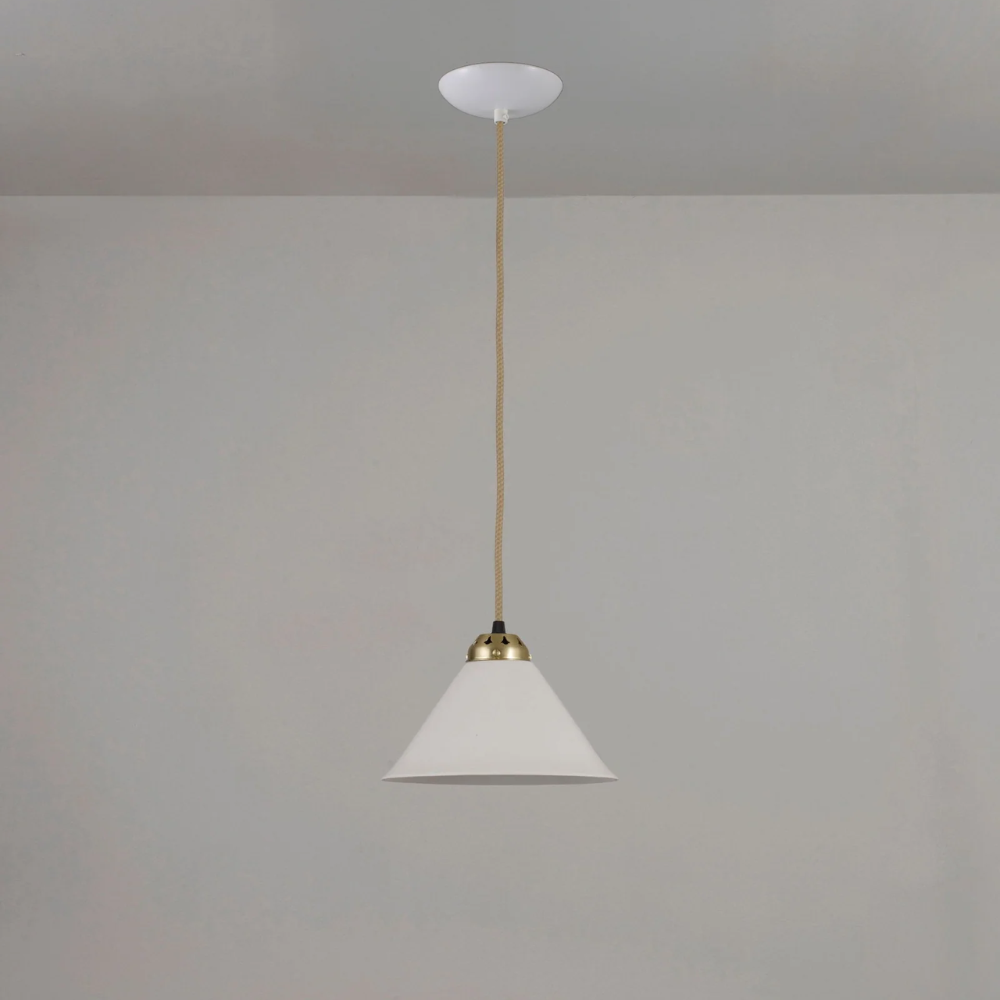 The small satin brass Cobb Pendant from Original BTC turned off.