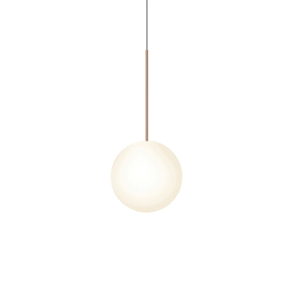 The 10 inch Bola Sphere from Pablo Designs in rose gold.