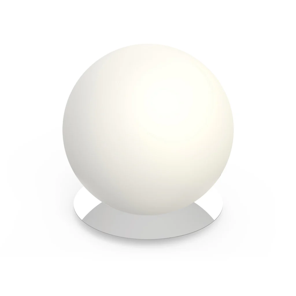 The 16 inch chrome Bola Sphere Table from Pablo Designs.