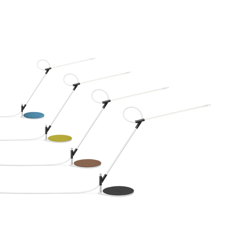 The white Superlight Table Lamp from Pablo Designs with all four base options.