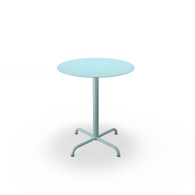 The small ice blue Pico Round Cafe Table 4-Star Base by Houe.