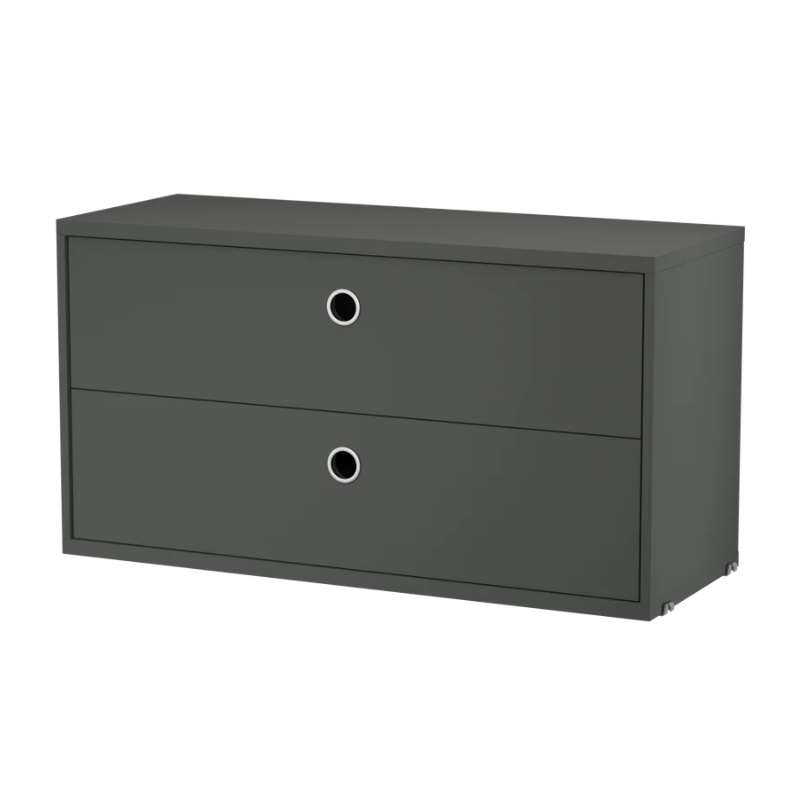 The 30.7 inch Chest of Drawers from String Furniture in dark grey.