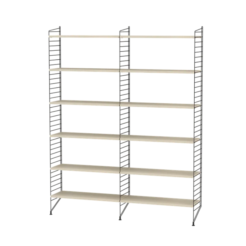 The Floor Shelving Two Bay (Living Room Bundle A) from String Furniture in ash and black.