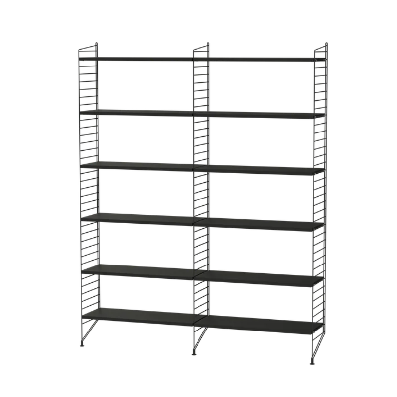 The Floor Shelving Two Bay (Living Room Bundle A) from String Furniture in black stained ash and black.