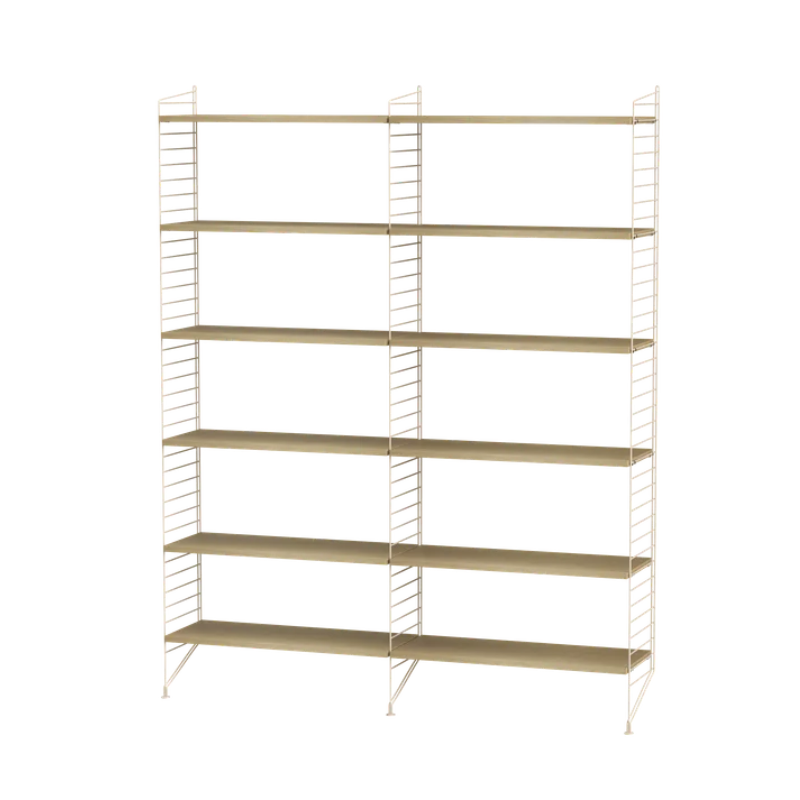The Floor Shelving Two Bay (Living Room Bundle A) from String Furniture in oak and beige.