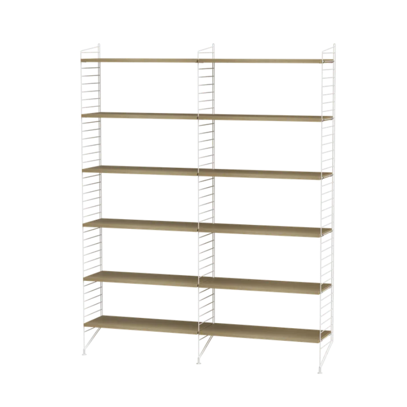 The Floor Shelving Two Bay (Living Room Bundle A) from String Furniture in oak and white.