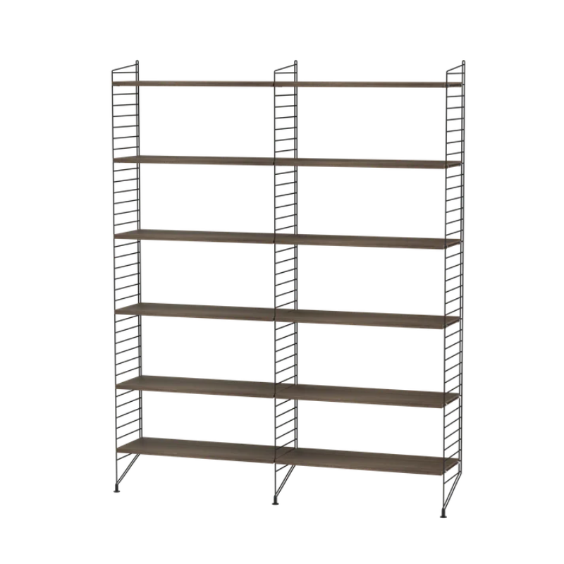 The Floor Shelving Two Bay (Living Room Bundle A) from String Furniture in walnut and black.