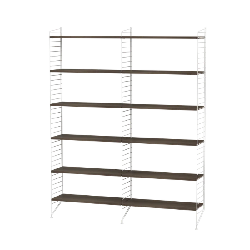 The Floor Shelving Two Bay (Living Room Bundle A) from String Furniture in walnut and white.