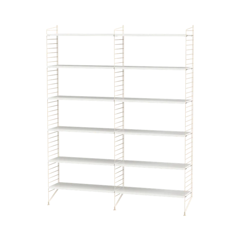 The Floor Shelving Two Bay (Living Room Bundle A) from String Furniture in white and beige.