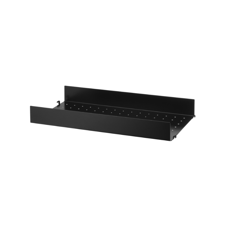 The 22.8 width and 11.8 depth inch High Metal Shelf from String Furniture in black.