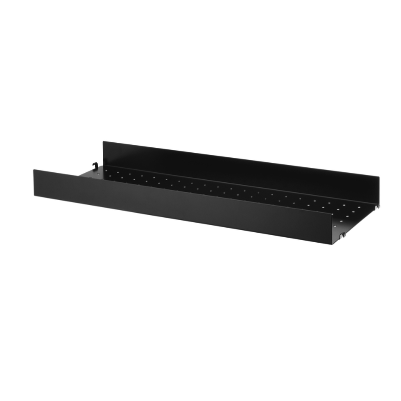 The 30.7 width and 11.8 depth inch High Metal Shelf from String Furniture in black.