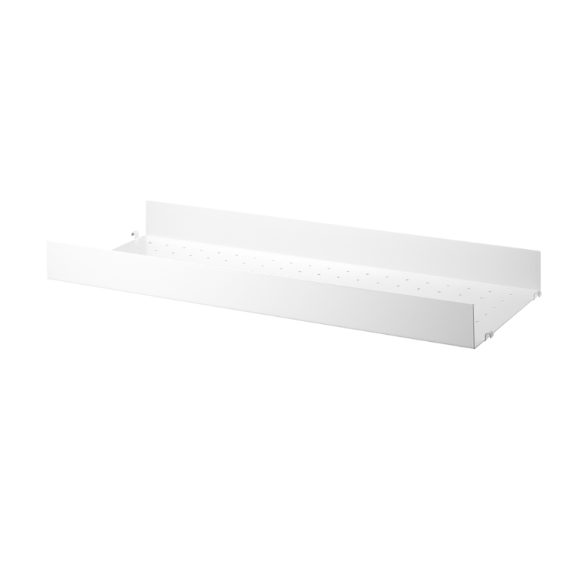 The 30.7 width and 11.8 depth inch High Metal Shelf from String Furniture in white.
