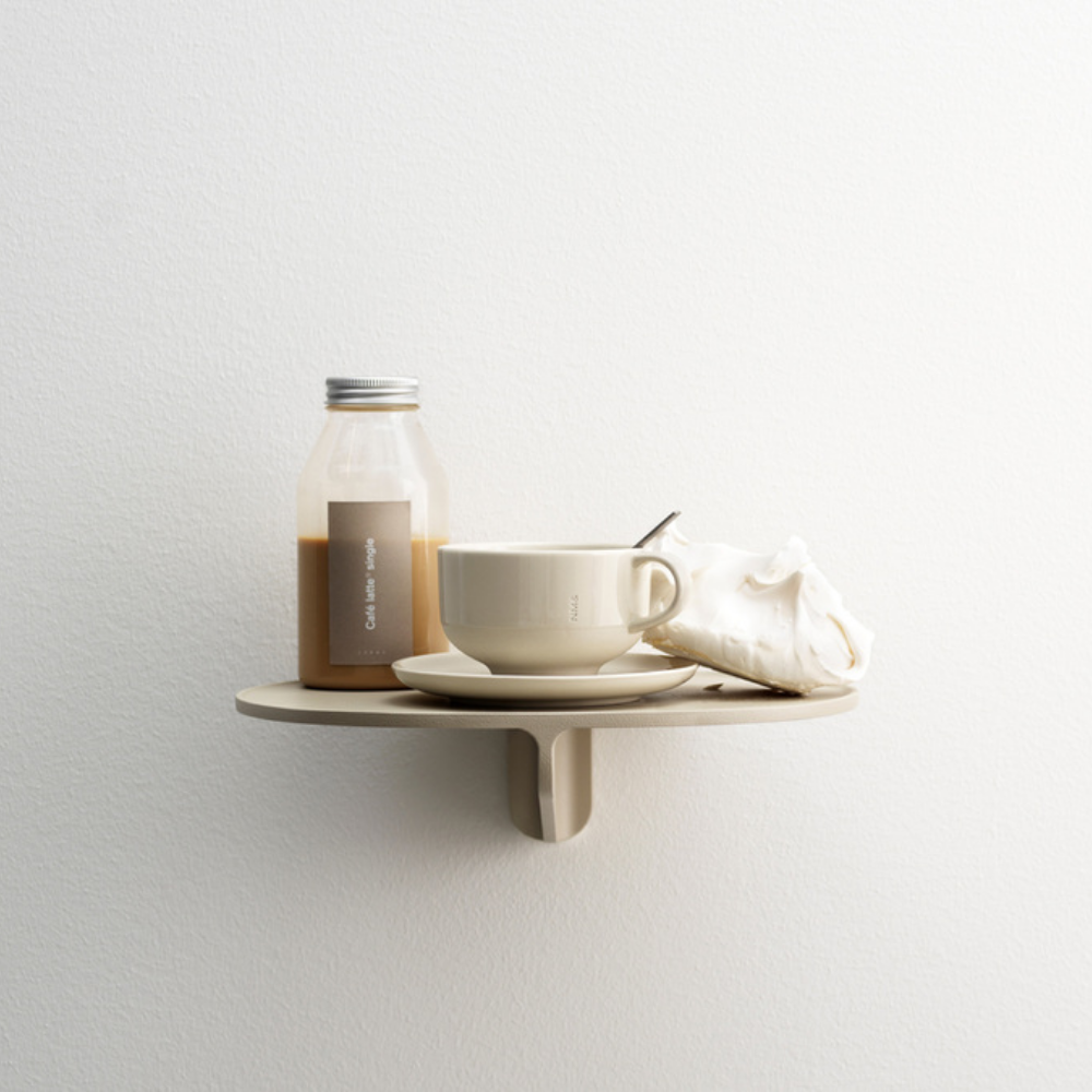 The Museum NM&.045 Console Shelf from String Furniture in Beige mounted on a wall.