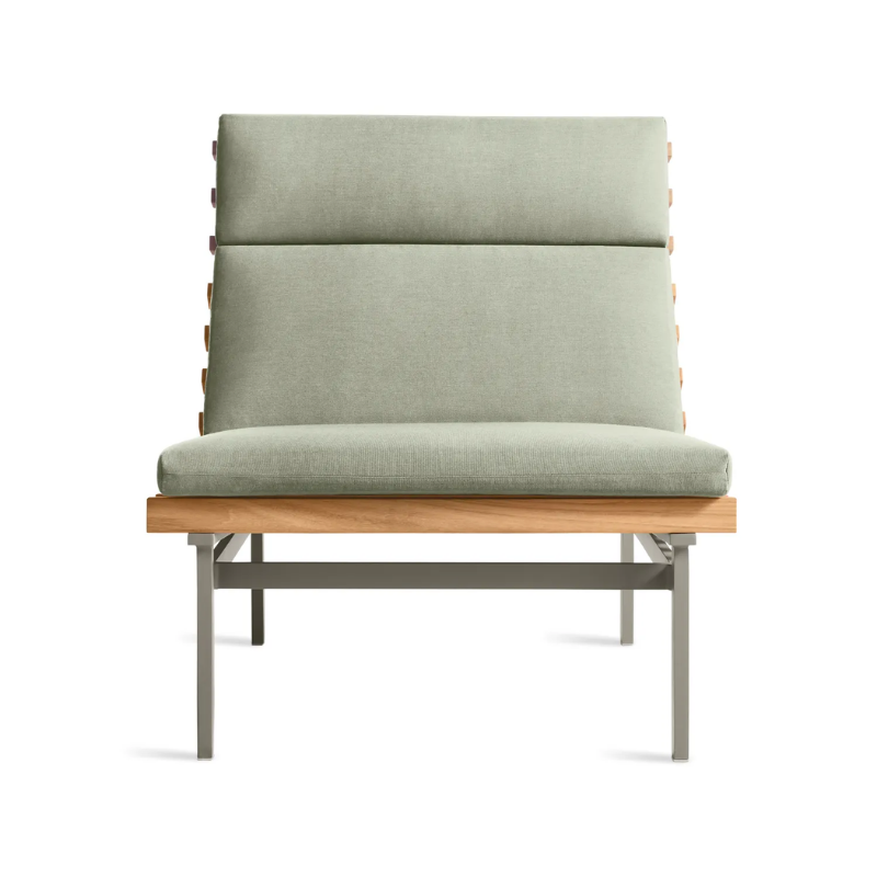 The Perch Outdoor Lounge Chair from Blu Dot with carbon frame and sunbrella oasis upholstery.