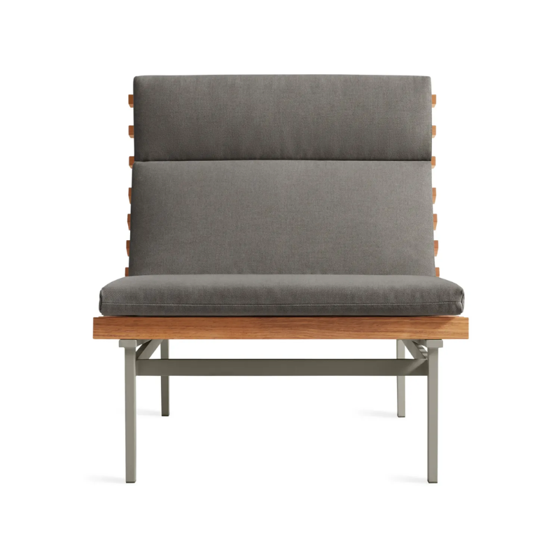 The Perch Outdoor Lounge Chair from Blu Dot with carbon frame and toohey charcoal upholstery.