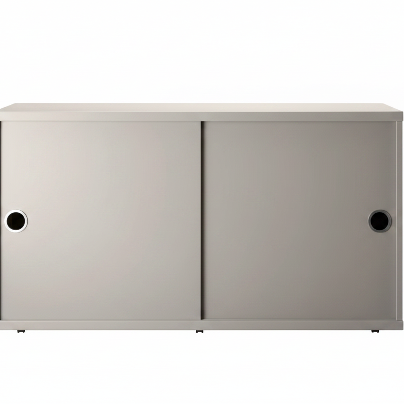 The Cabinet with Sliding Doors from String Furniture in the 11.8 inch depth size and beige color.