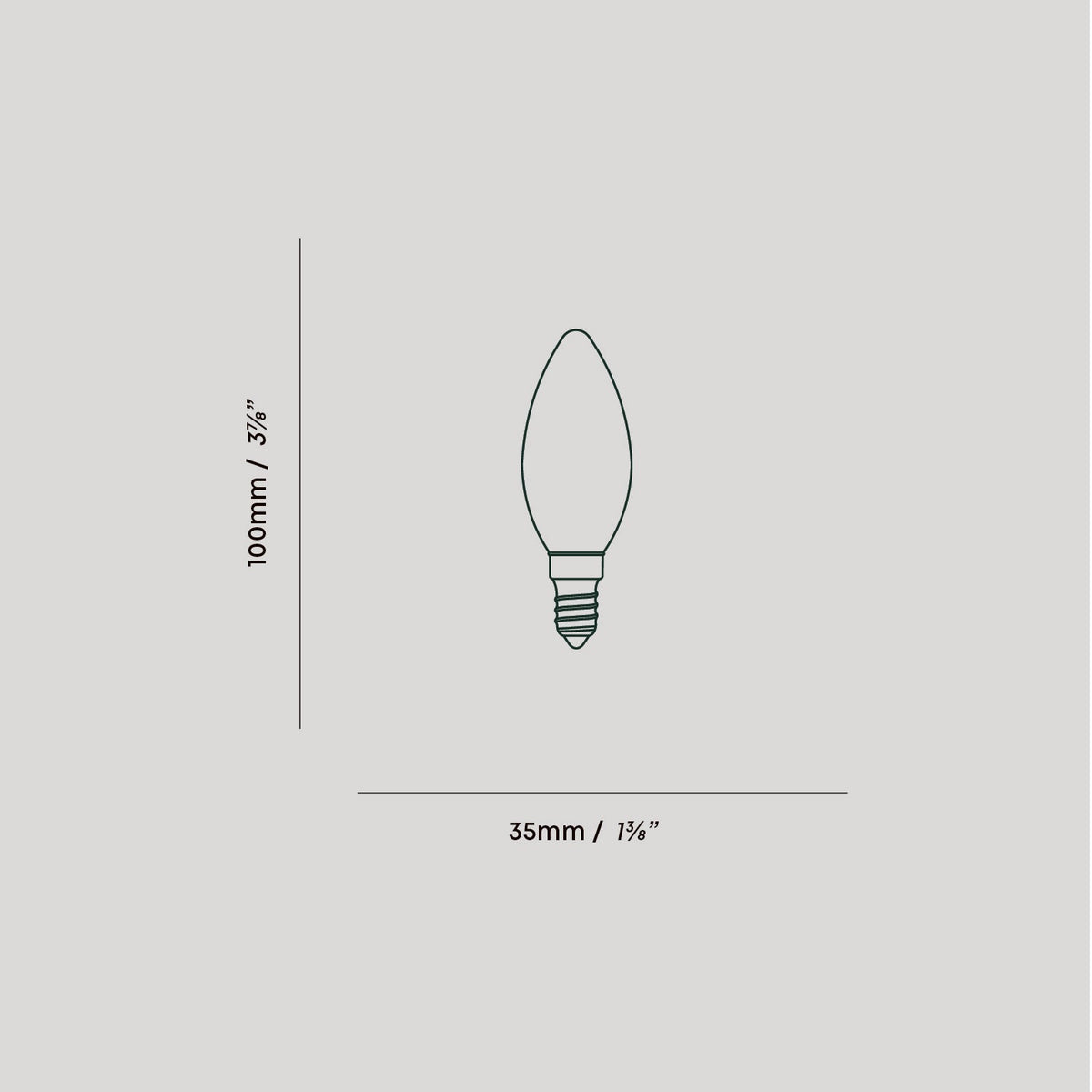 The Candle E12 Matte White LED Bulb by Tala Lighting dimensions.