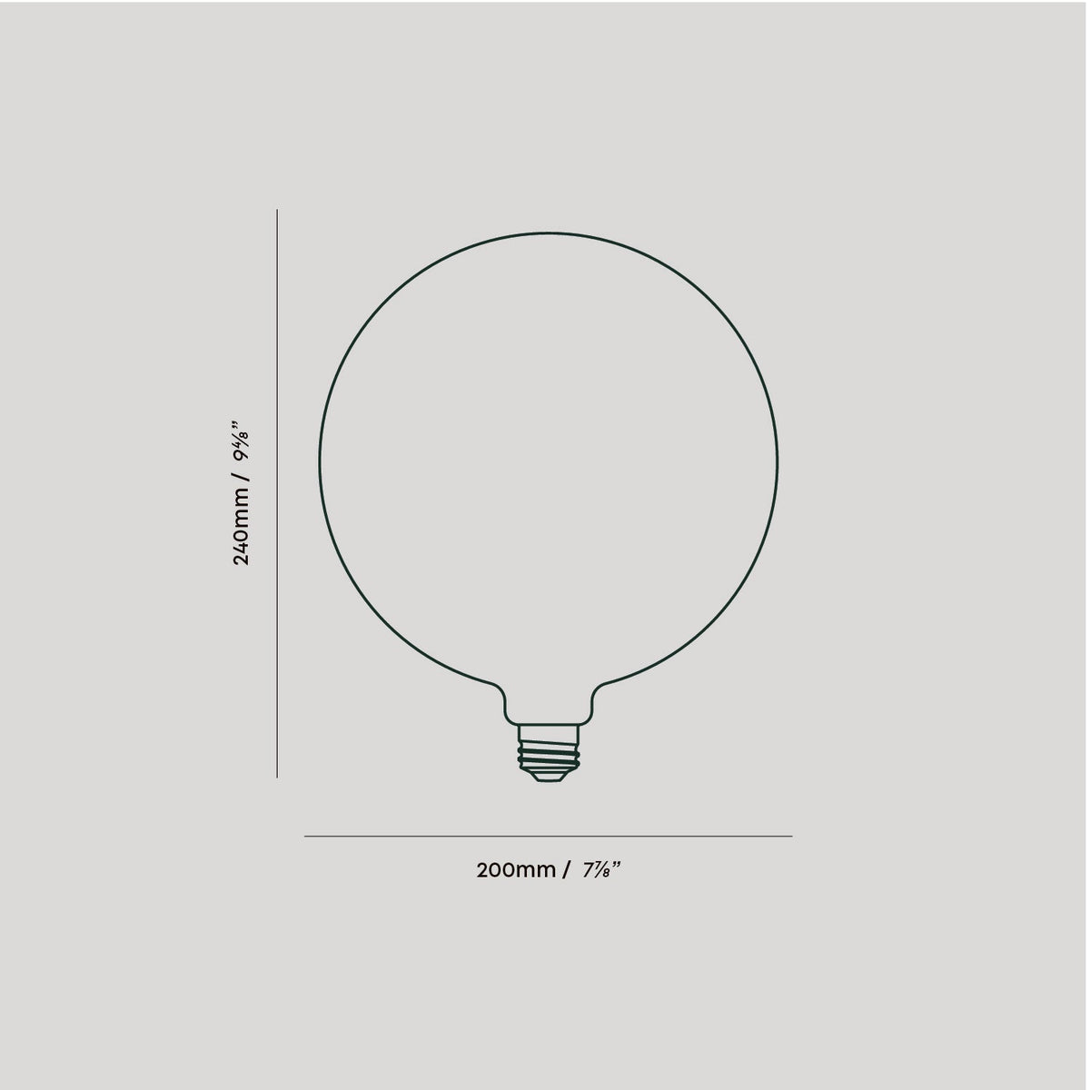Dimensions of the Sphere V E26 Dim-to-Warm LED Bulb by Tala Lighting.