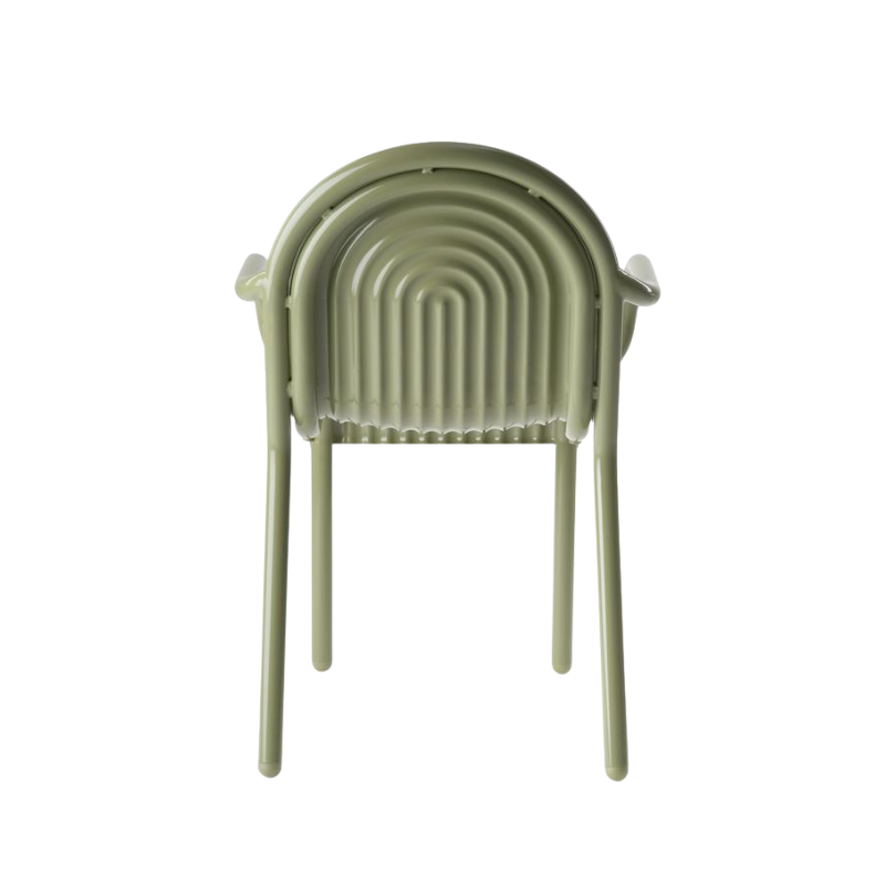 Rear view of the Groove Arm Dining Chair in Moss by Tom Dixon.