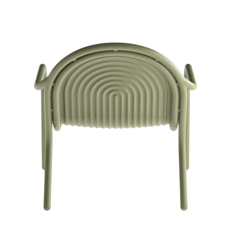 Rear view of the Groove Outdoor Lounge Chair by Tom Dixon in Moss.