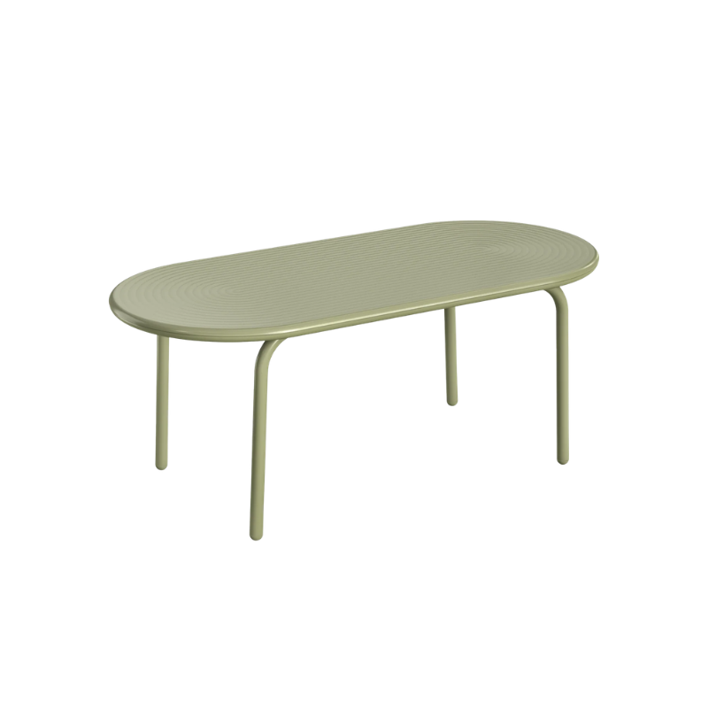 Groove Large Oval Outdoor Table in Moss by Tom Dixon.