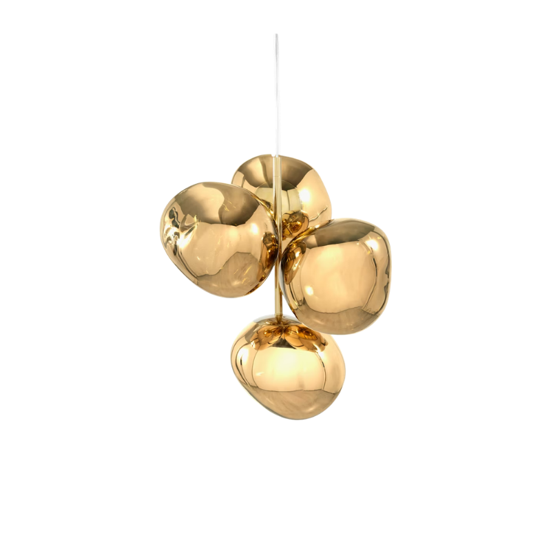 Tom Dixon Melt Chandelier Mini in Gold turned off.