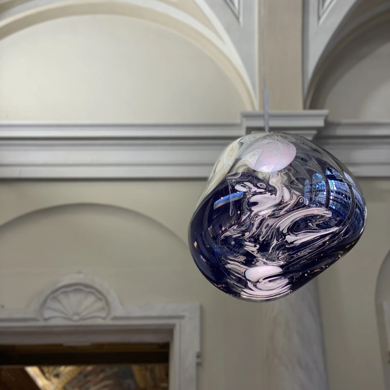The Melt Mini Pendant from Tom Dixon in smoke installed.