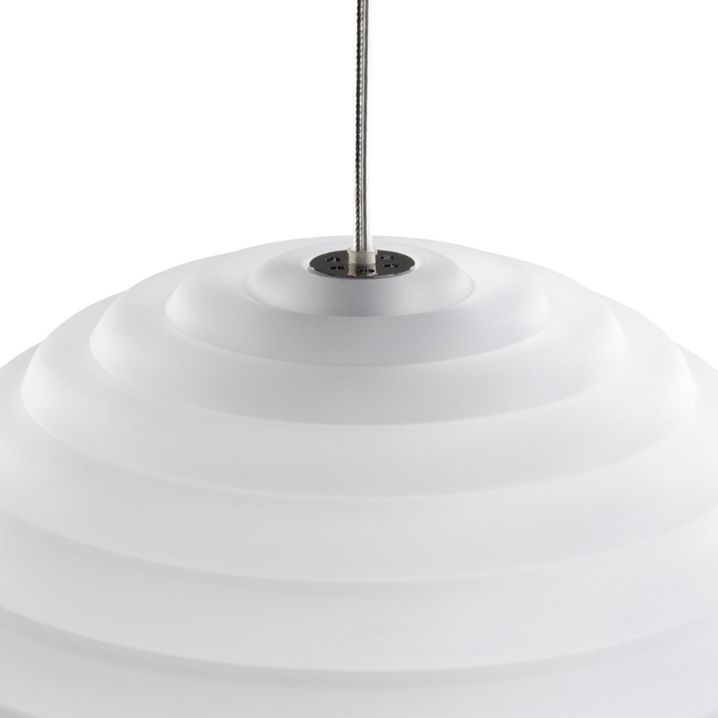 Tom Dixon Press Frosted Medium Sphere Pendant up close.
