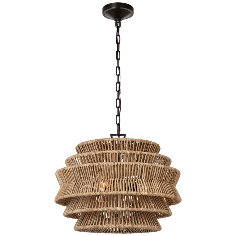 The Antigua Drum Chandelier from Visual Comfort & Co. small size in bronze and natural abaca.