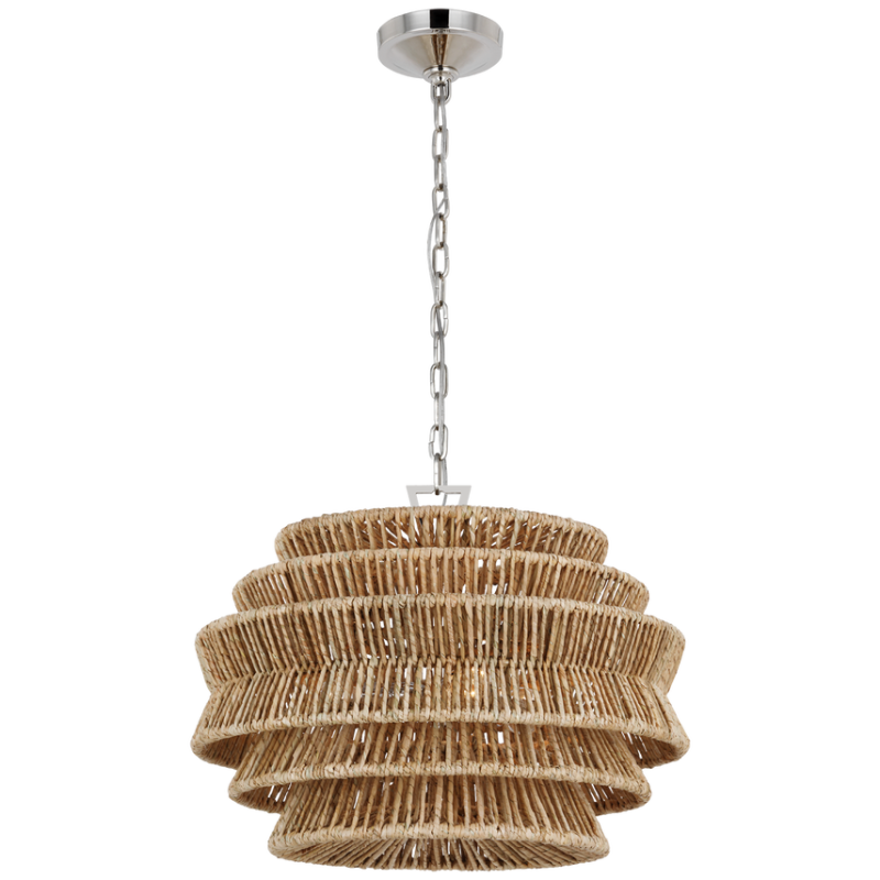 The Antigua Drum Chandelier from Visual Comfort & Co. small size in polished nickel and natural abaca.