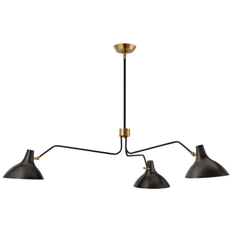 The Charlton Large Triple Arm Chandelier from Visual Comfort & Co in black and brass.