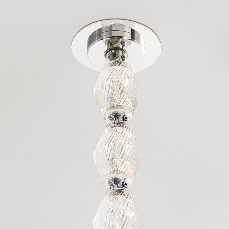 The Collier 84 Chandelier from Visual Comfort and Co in polished nickel, focusing on the canopy.