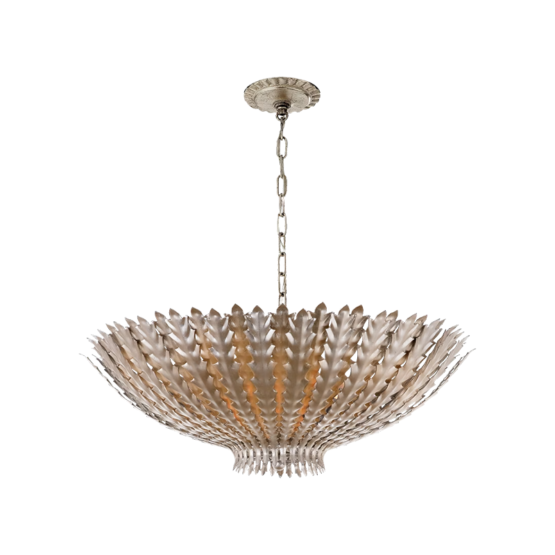 The Hampton Medium Chandelier from Visual Comfort and Co in burnished silver leaf.