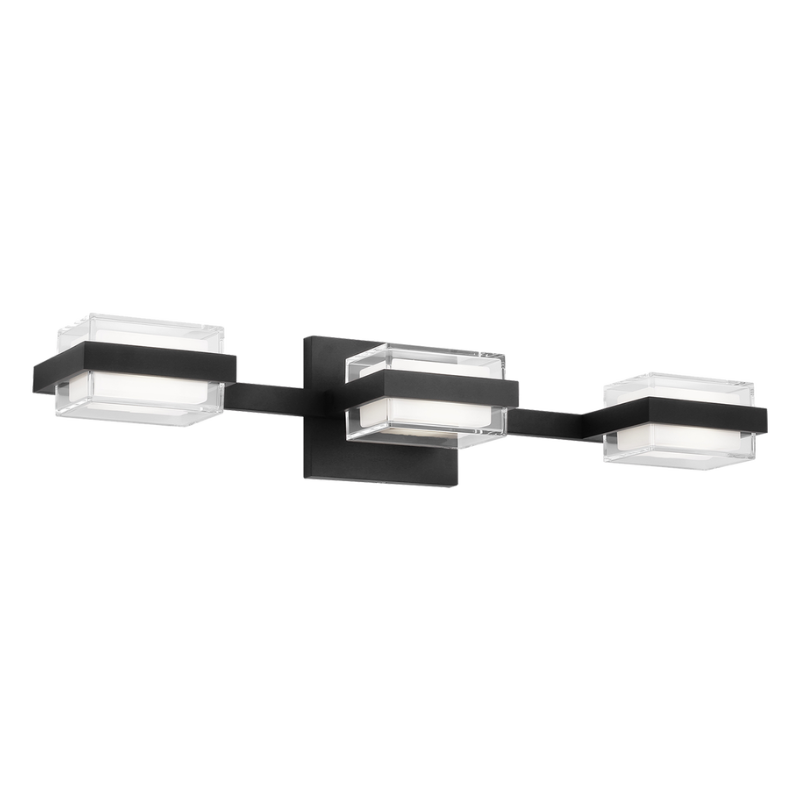 The Kamden 3-Light Bathroom Sconce from Visual Comfort & Co. in nightshade black.