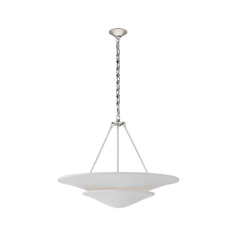The Mollino Large Tiered Chandelier from Visual Comfort and Co in polished nickel.