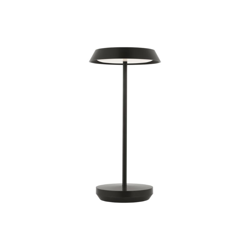 The Tepa Accent Rechargeable Table Lamp from Visual Comfort and Co in bronze from an angle showing the LED.